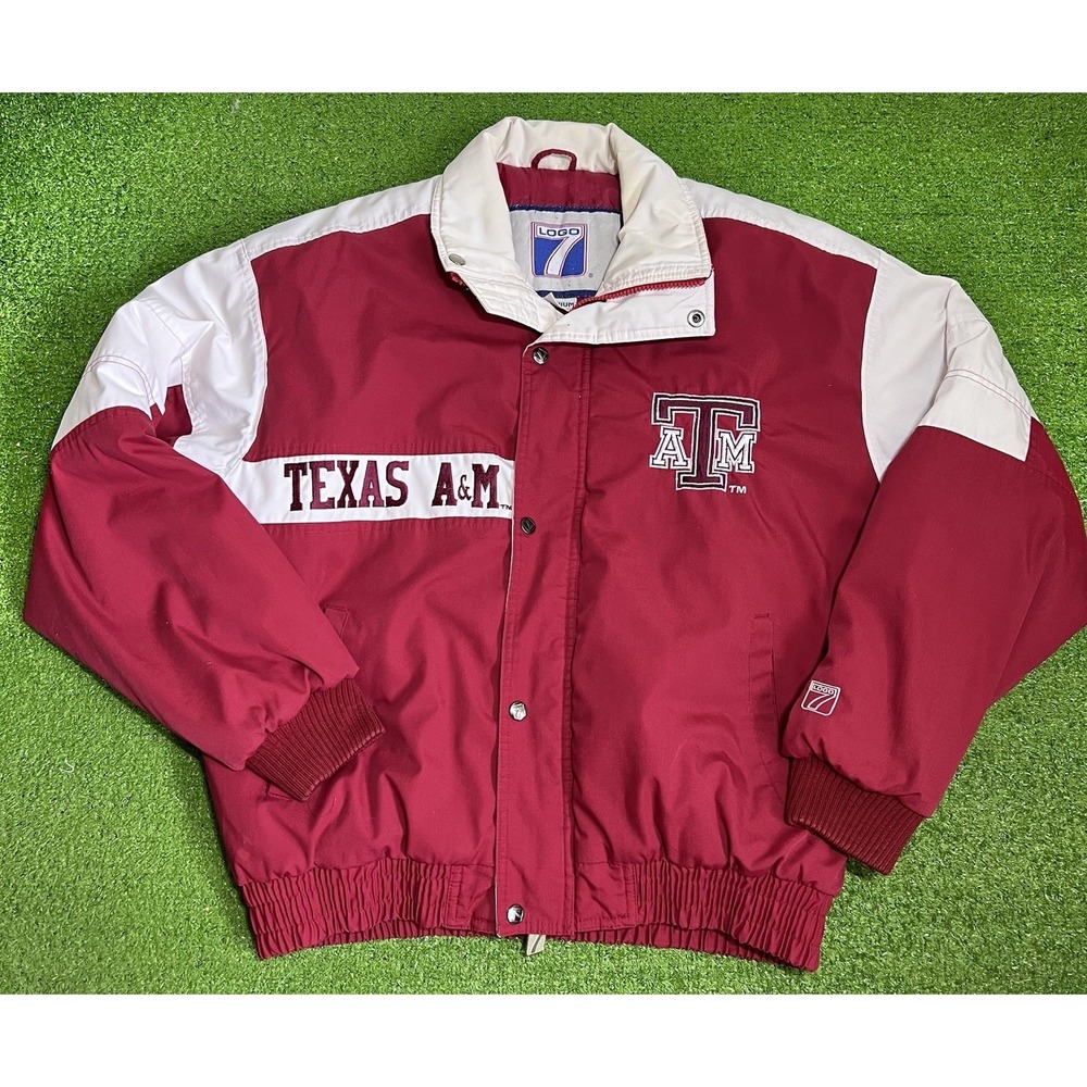 Vintage Texas A&M Jacket MED 90s Jacket Puffy Maroon White Beveled T Logo7